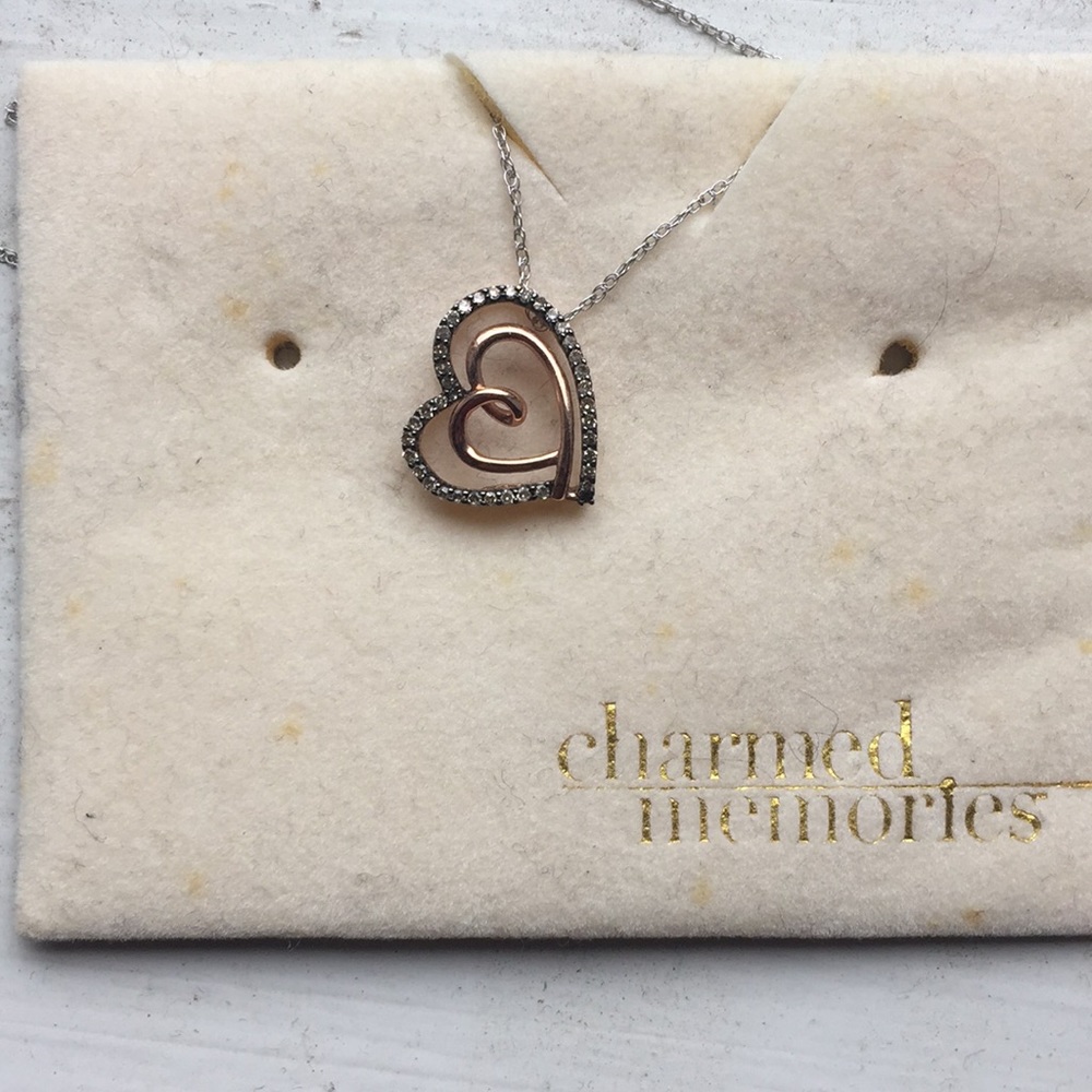 10kt rose gold heart necklace with diamonds